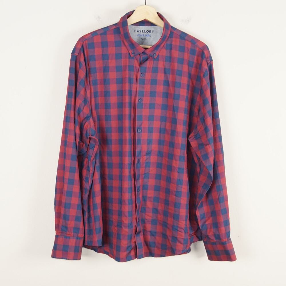 Twillory Performance Red Blue Plaid Dress Long Sleeve Shirt Sz 18 / XL - 2XL